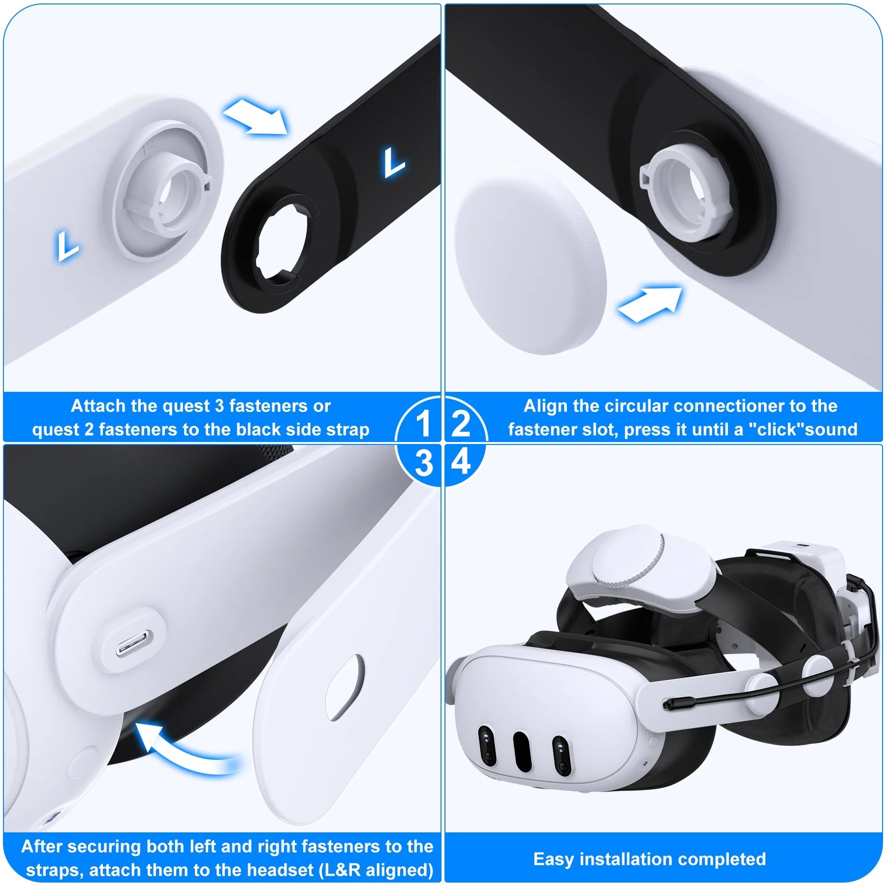 Head Strap with 7500mAh Rechargeable Battery for Quest 2 & 3 VR Headset L5453