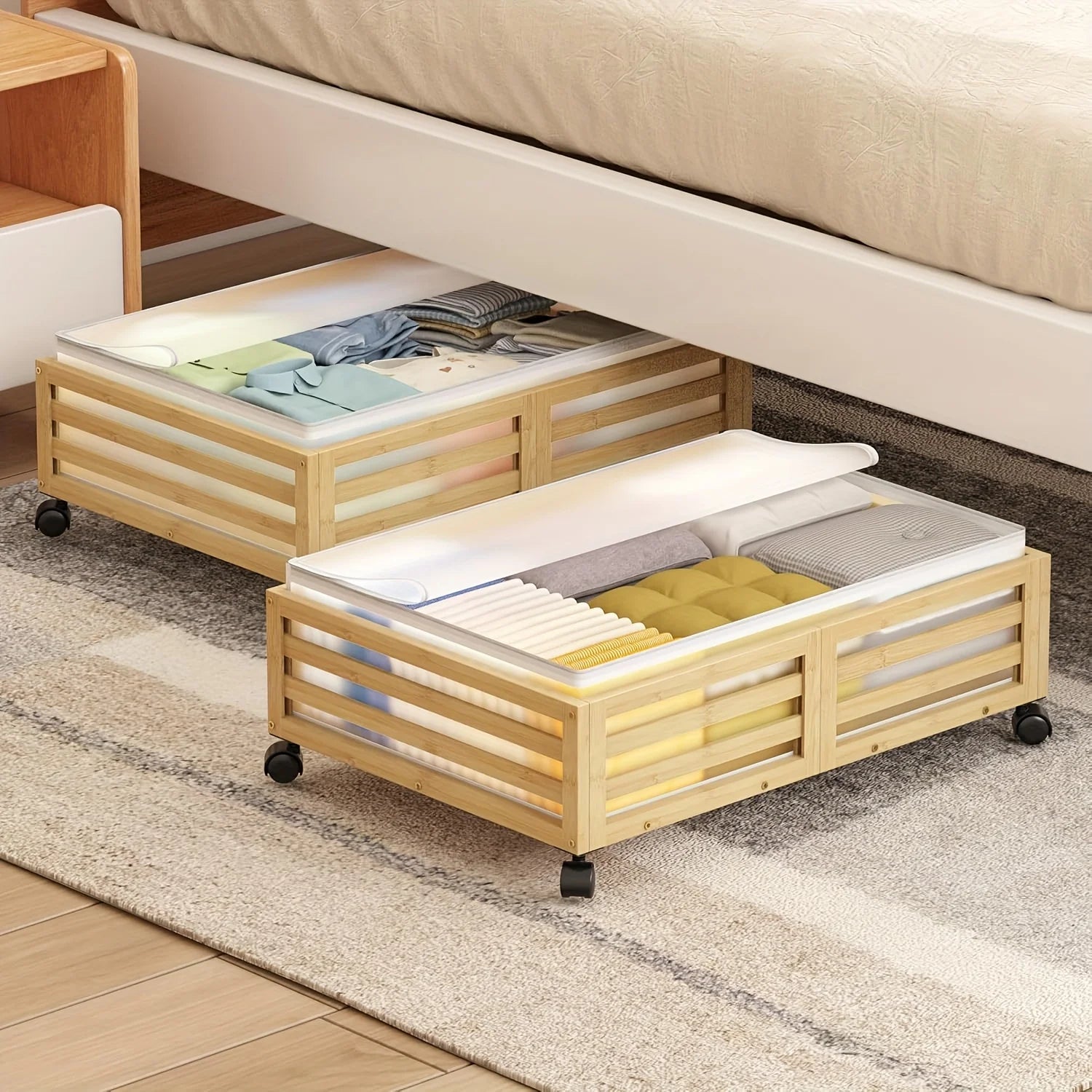 Bamboo Under-Bed Storage Bins with Wheels, 2-Pack O474436