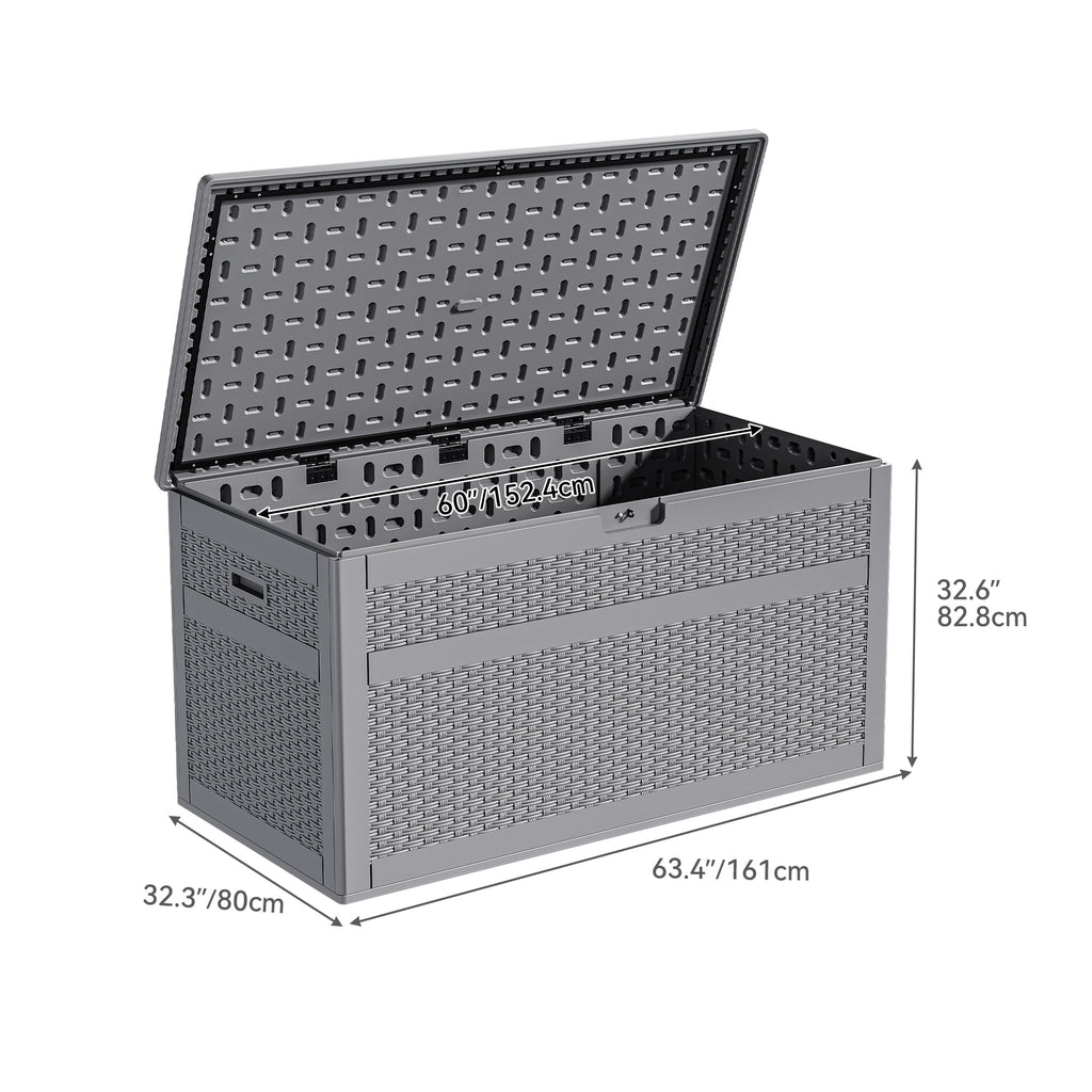 230 Gallon Resin Deck Box, Double-Wall Rattan Outdoor Storage for Patio Furniture, Waterproof and Lockable, Grey N62115