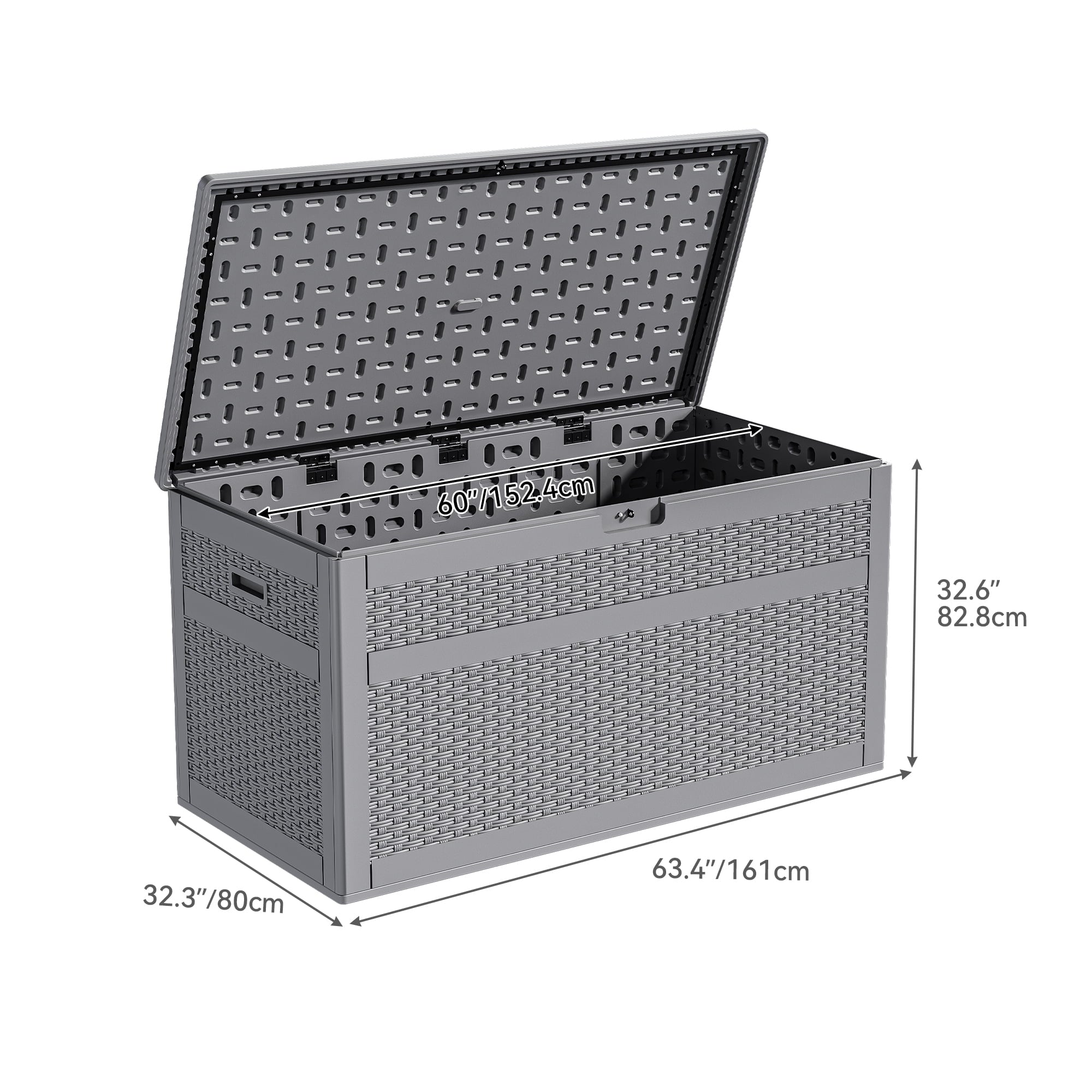 230 Gallon Resin Deck Box, Double-Wall Rattan Outdoor Storage for Patio Furniture, Waterproof and Lockable, Grey N62115