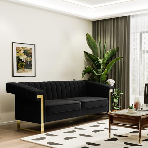 83" Velvet 3-Seater Tufted Sofa with Solid Wood Frame D633612