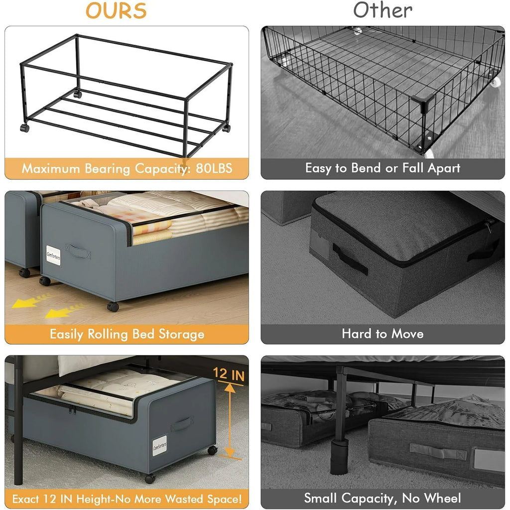Under Bed Storage Bins with Clear Lid and Wheels, 2 Pack S388