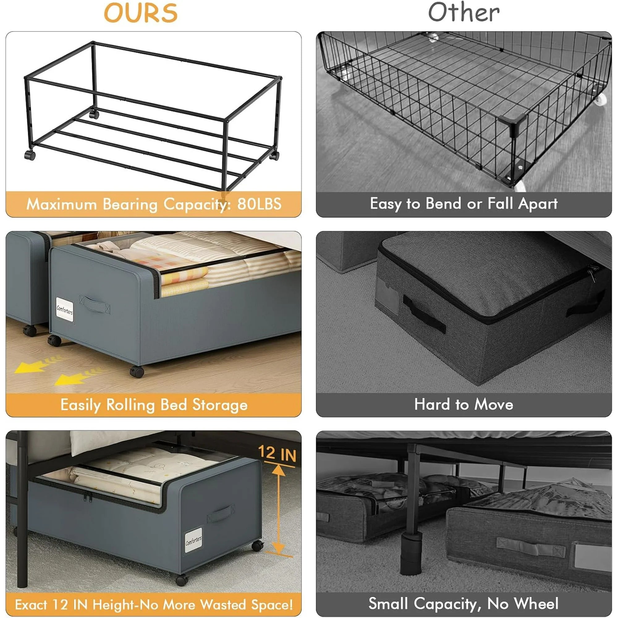 Under Bed Storage Bins with Clear Lid and Wheels, 2 Pack S388