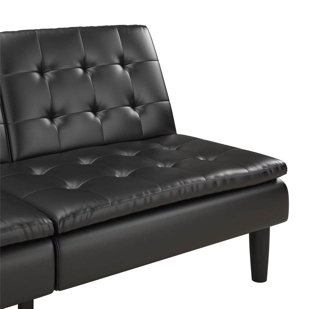 Memory Foam Futon with Cupholder and USB, Black Faux Leather P11538