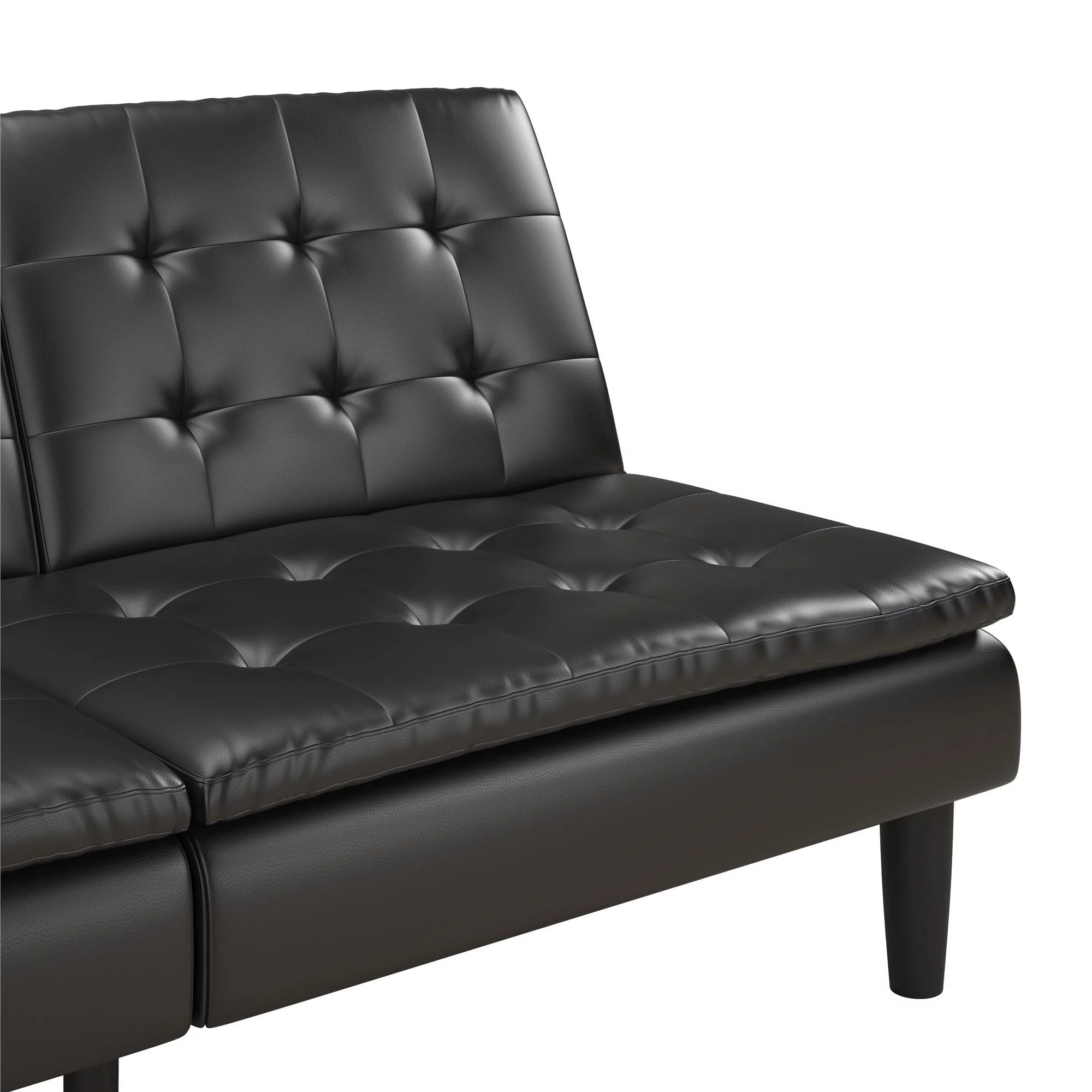 Memory Foam Futon with Cupholder and USB, Black Faux Leather P11538