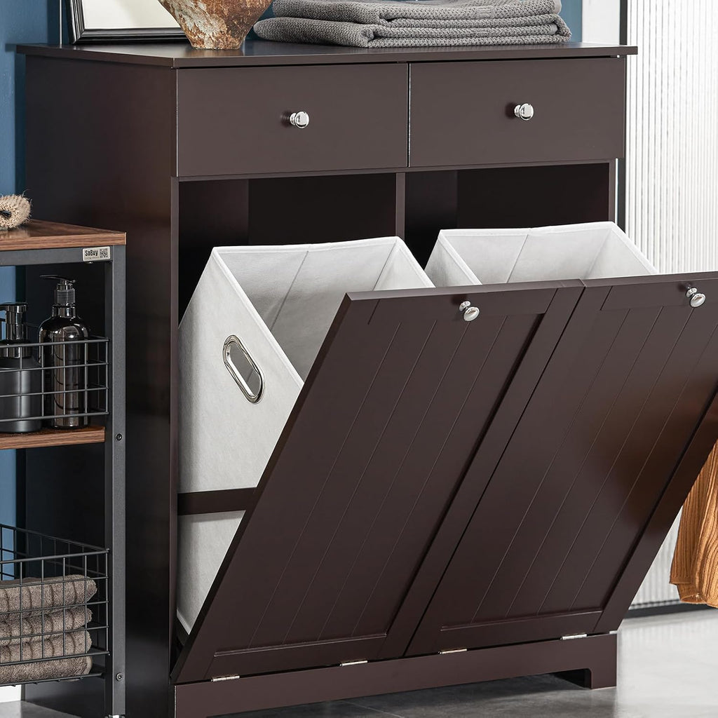 Laundry Hamper Cabinet with 2 Drawers and Wall Cabinet J433