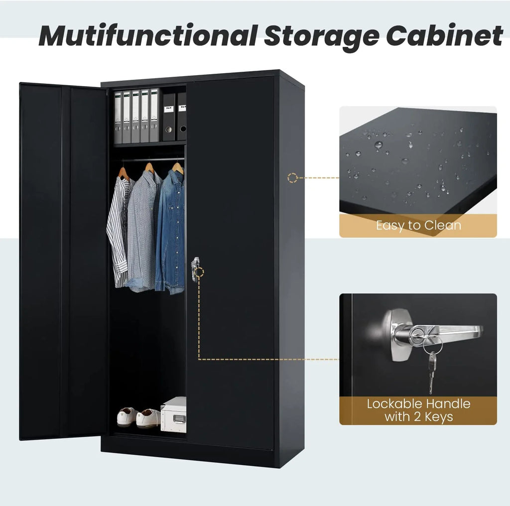 Metal Cabinet Wardrobe with Locking Door and Shelves V448