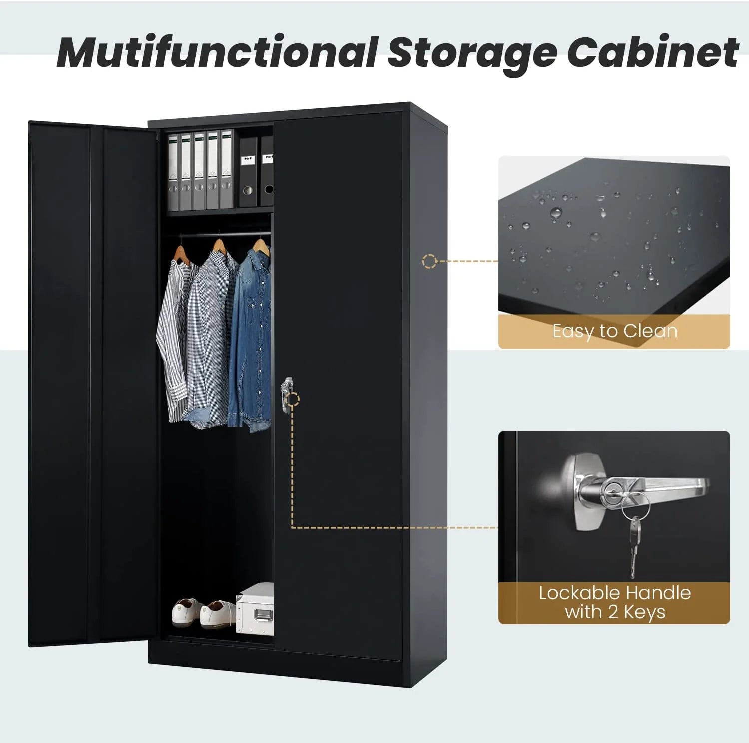 Metal Cabinet Wardrobe with Locking Door and Shelves V448