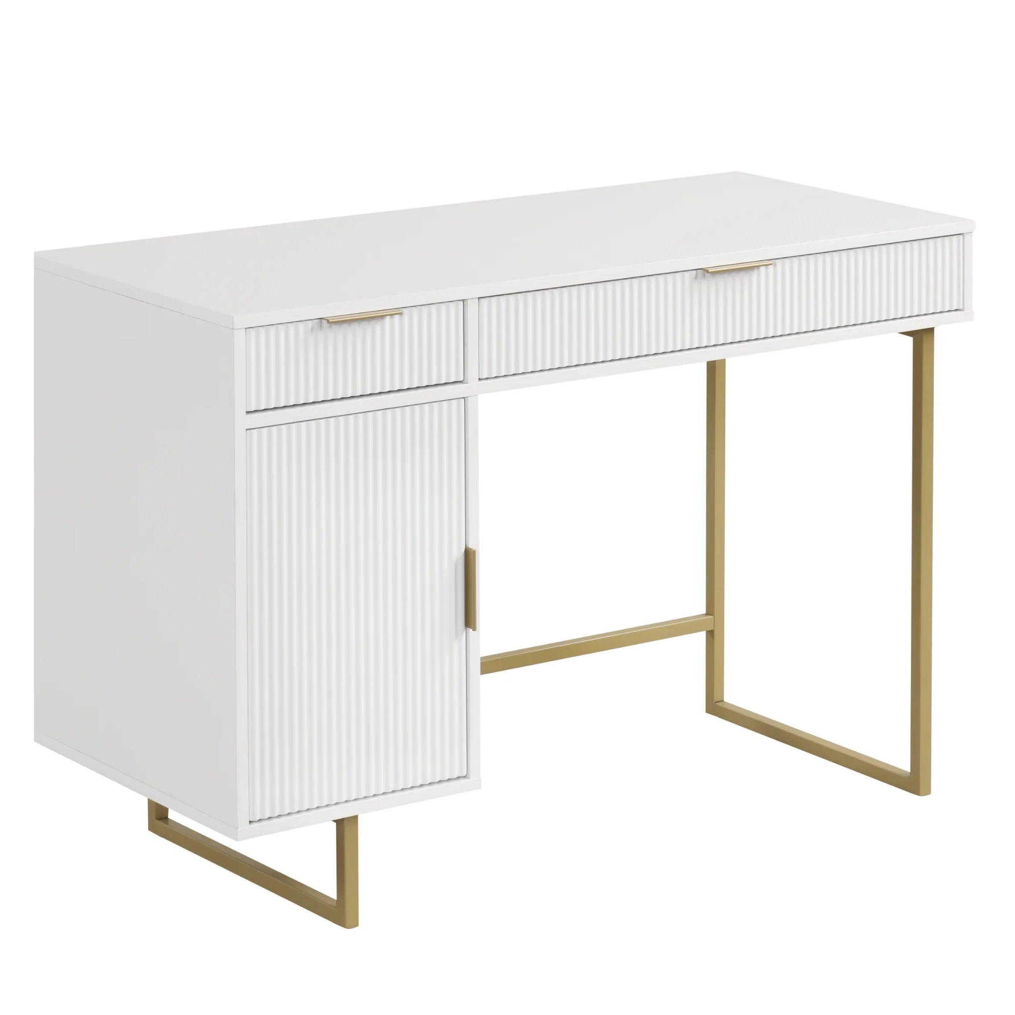 Modern White Computer Desk with Drawers and Cabinet Storage U195269
