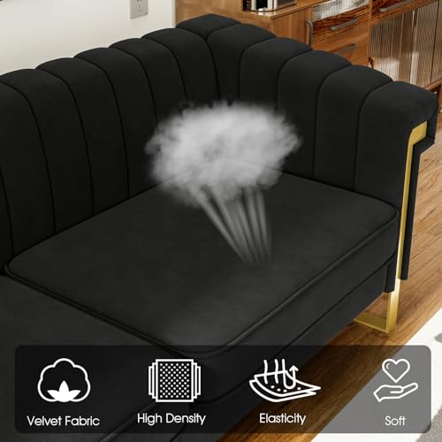 83" Velvet 3-Seater Tufted Sofa with Solid Wood Frame D633612