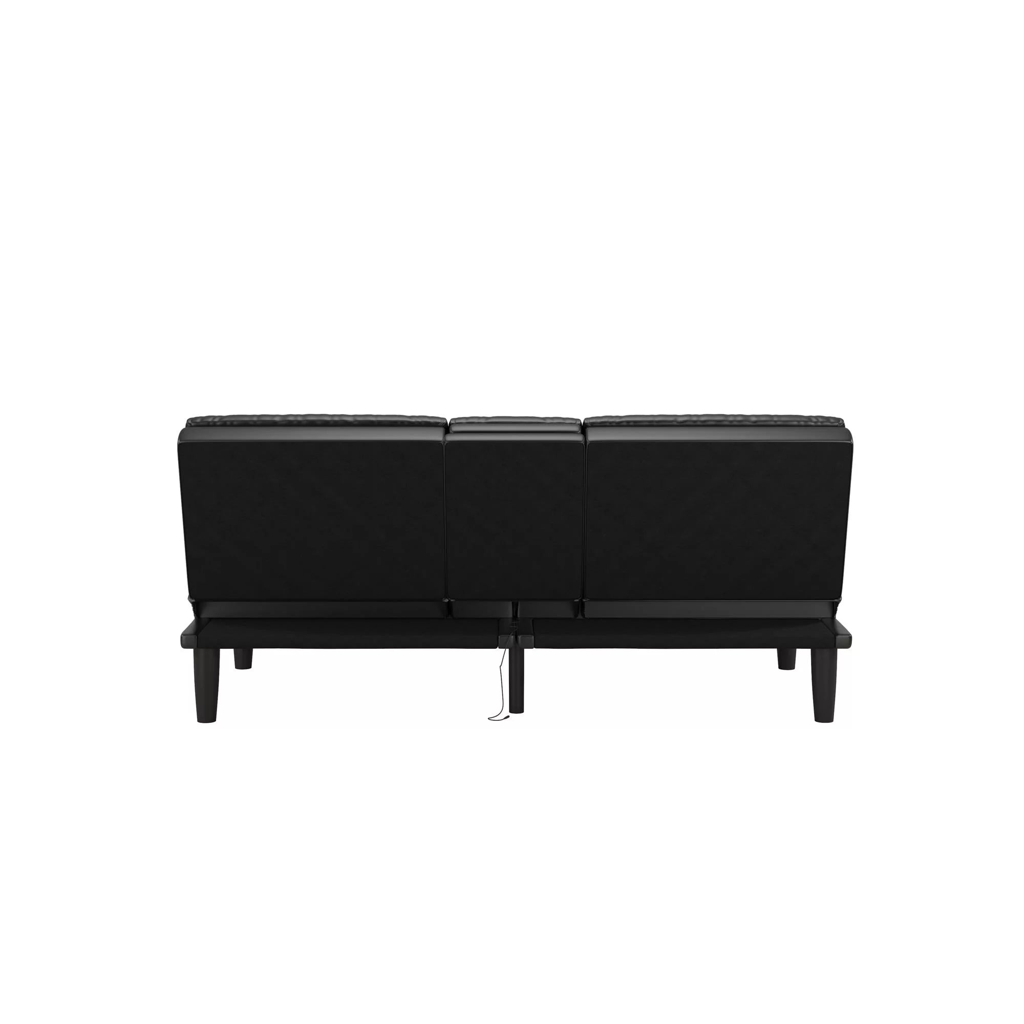 Memory Foam Futon with Cupholder and USB, Black Faux Leather P11538