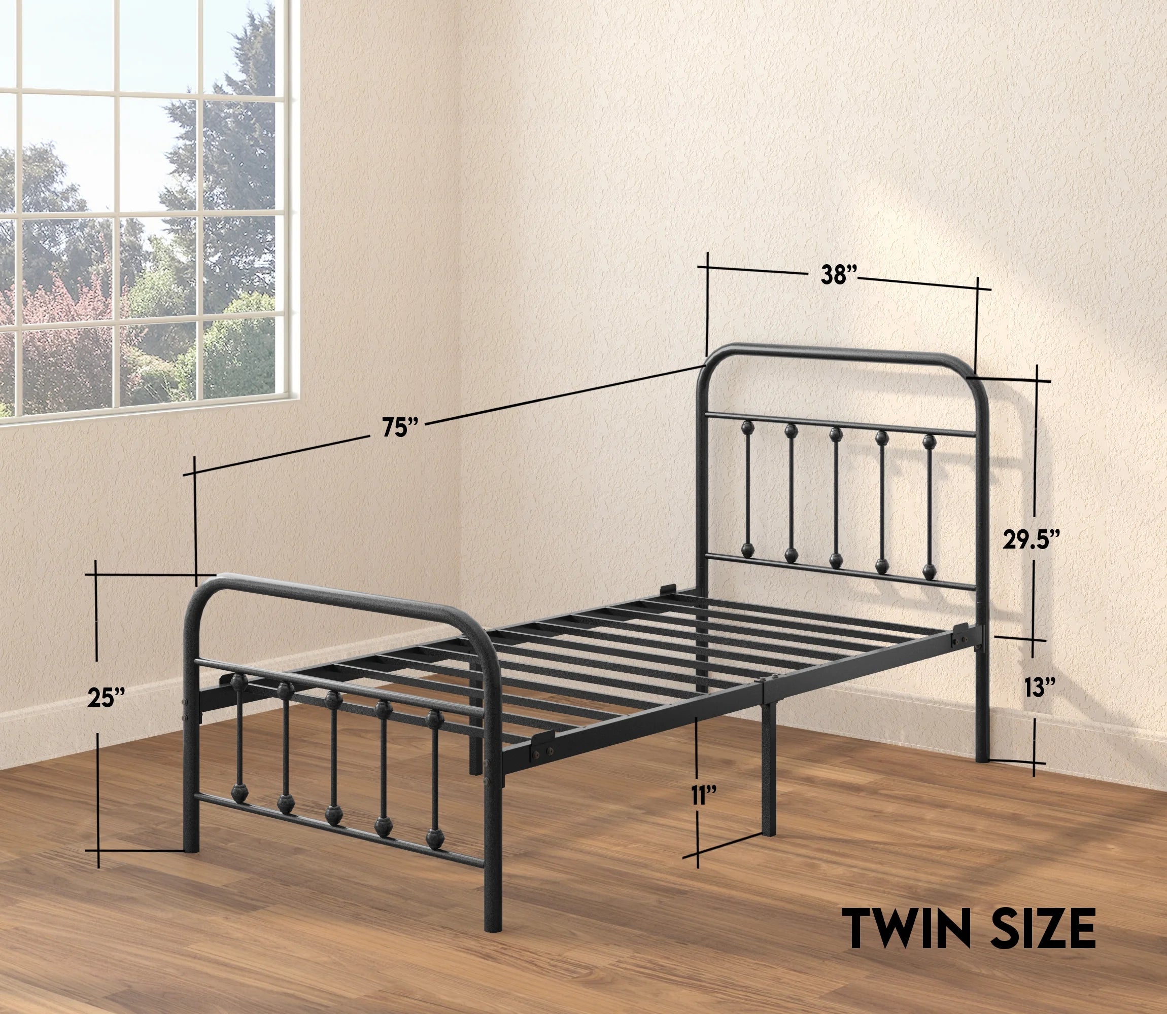 Vintage Twin Metal Bed Frame with Headboard and Footboard O168