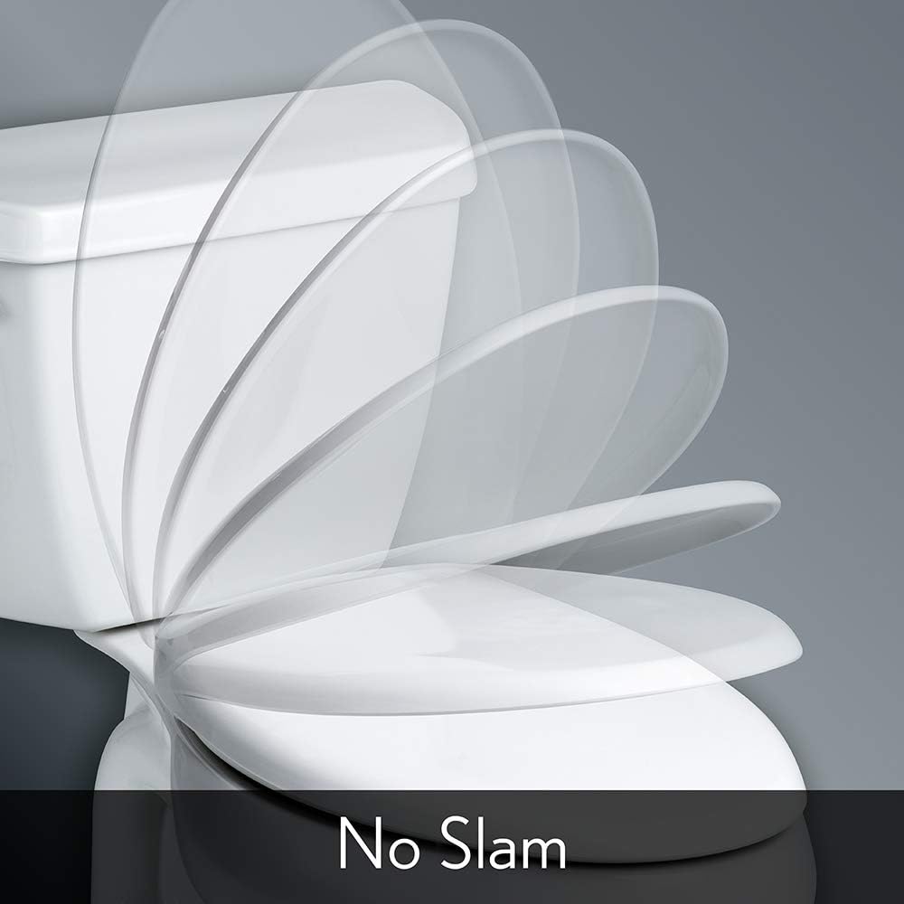 Elongated Toilet Seat with Brushed Nickel Hinges, Slow Close, Enameled Wood A75708