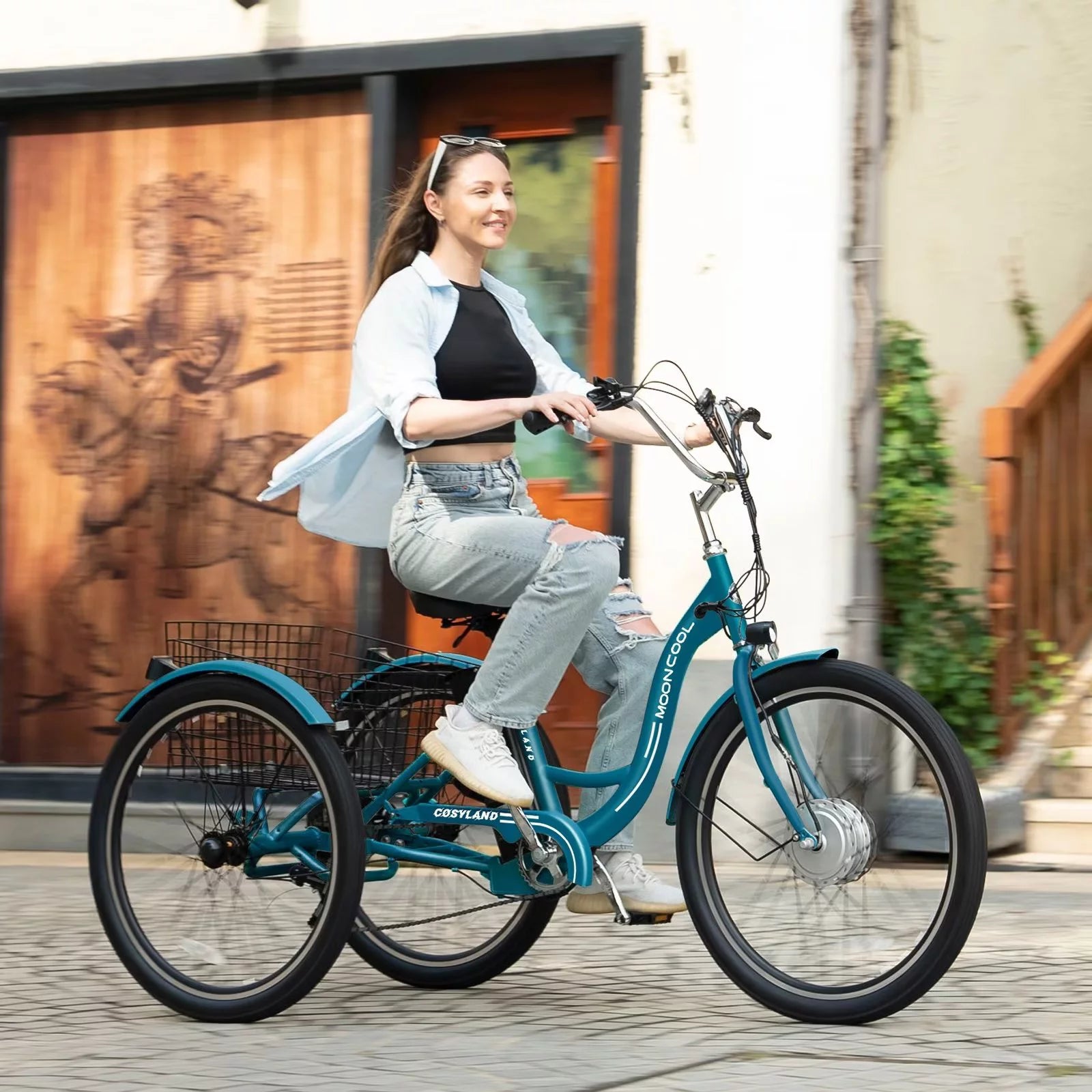 24" 350W 36V 7-Speed Electric Tricycle for Adults with Basket and LED Headlight F711