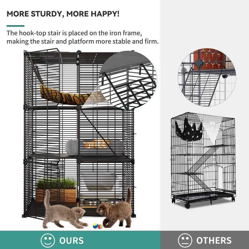 Cat Cage Indoor Cat Enclosures DIY Cat Playpen Metal Kennel with Hammock X1948