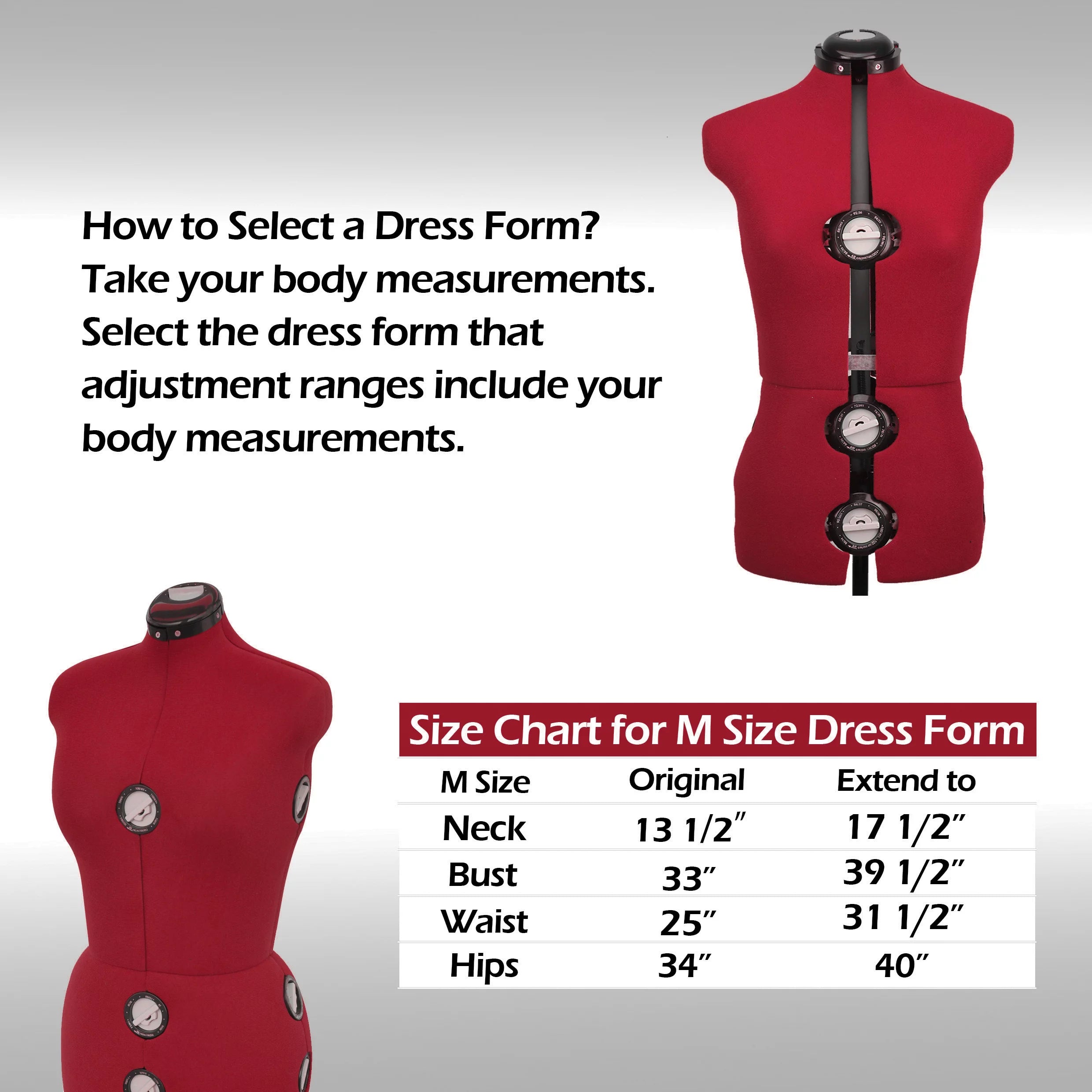 Adjustable Female Mannequin Dress Form with Stand, Red I939902