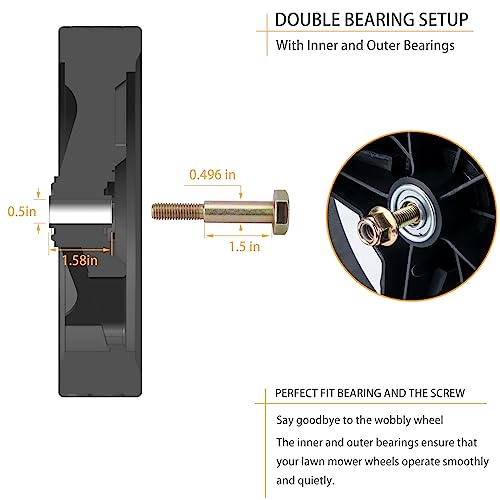 Lawn Mower Wheels 6 Inch (2-Pack) with Bearings and Hardware B4491