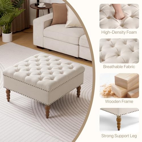 Large Square Ottoman Coffee Table with Storage and Solid Wood Shelf S572