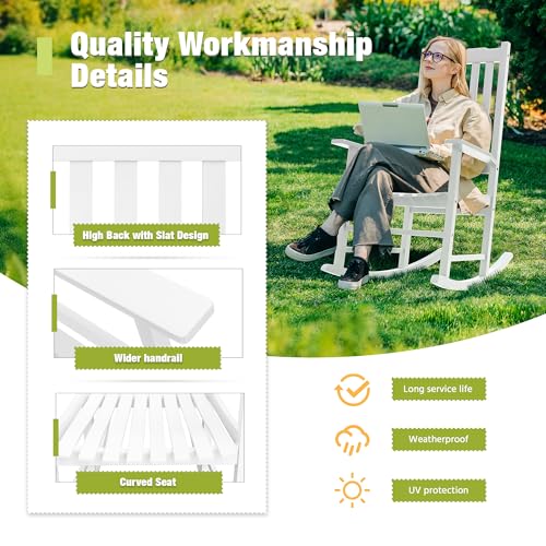 Outdoor Rocking Chair, Acacia High Back Oversized All-Weather Lounge Rocker, Brown B426