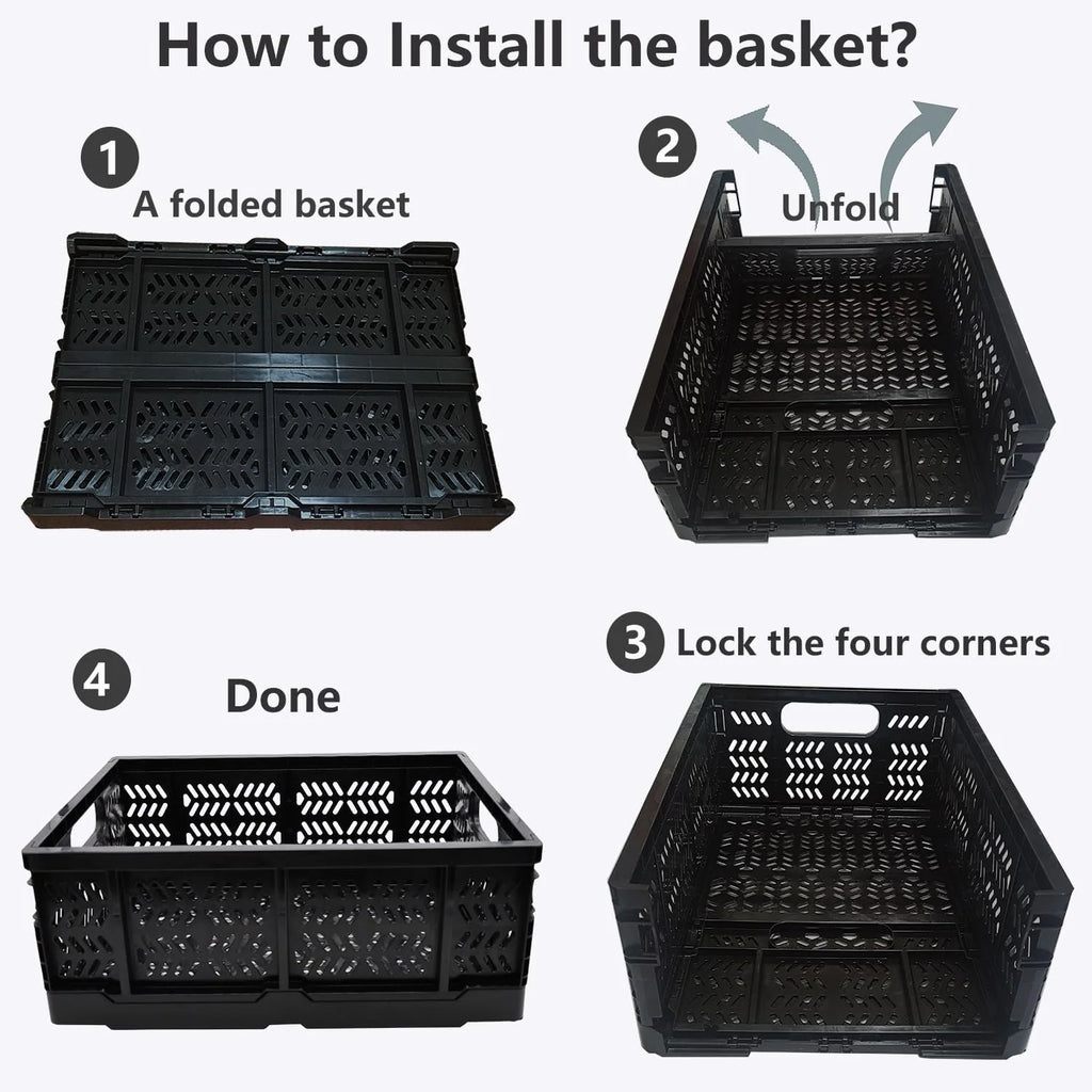 Foldable Plastic Storage Crates, 20L, 4-Pack F639192