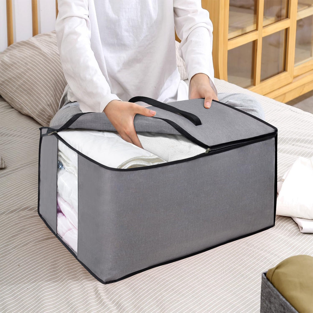 Storage Bag for Bedding, Blankets and Clothes, Foldable Organizer, Grey G88134