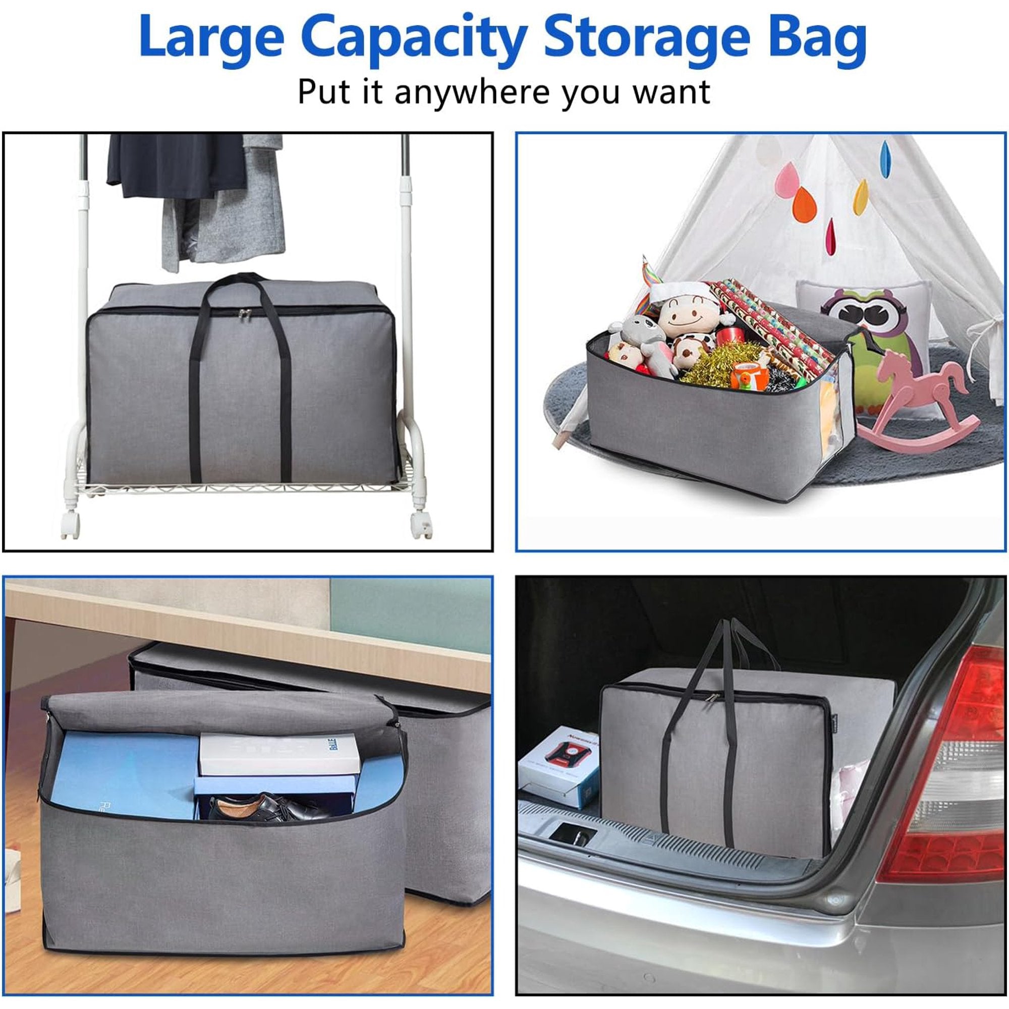 Storage Bag for Bedding, Blankets and Clothes, Foldable Organizer, Grey G88134