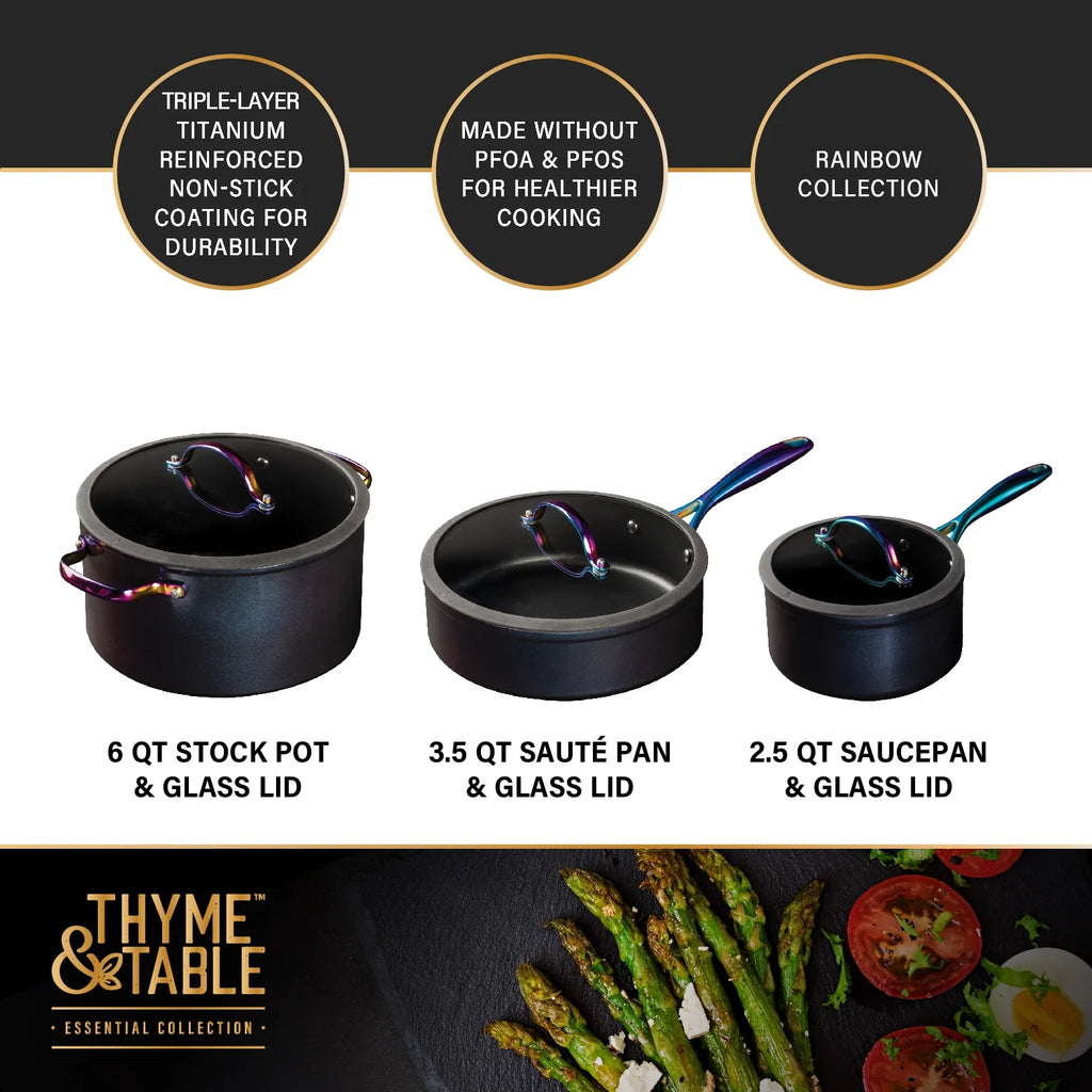 Non-Stick 12-Piece Cookware Set, Black & Rainbow A309