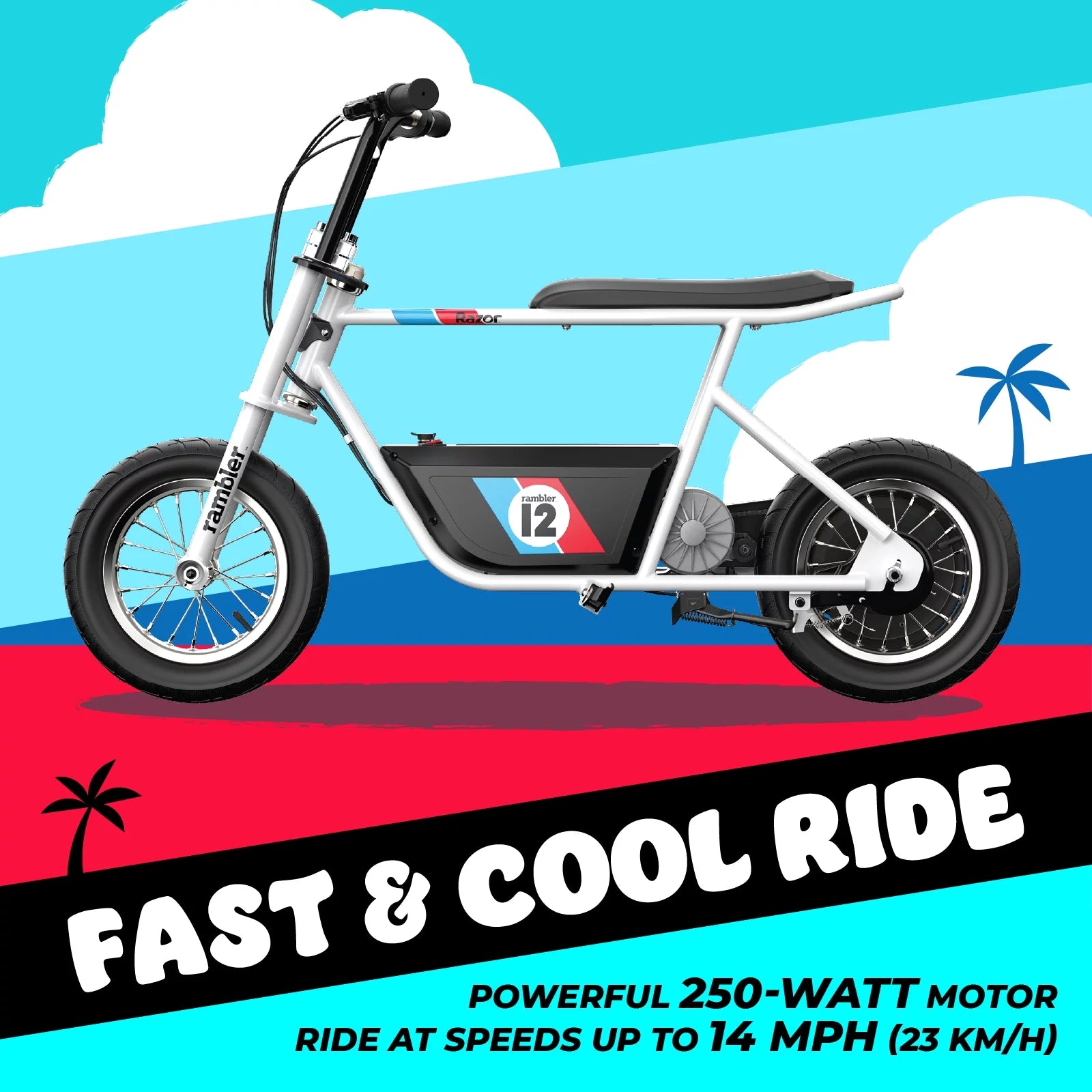 12 Seated Electric Scooter White 14 mph 12 Air-Filled Tires for Teens W76254