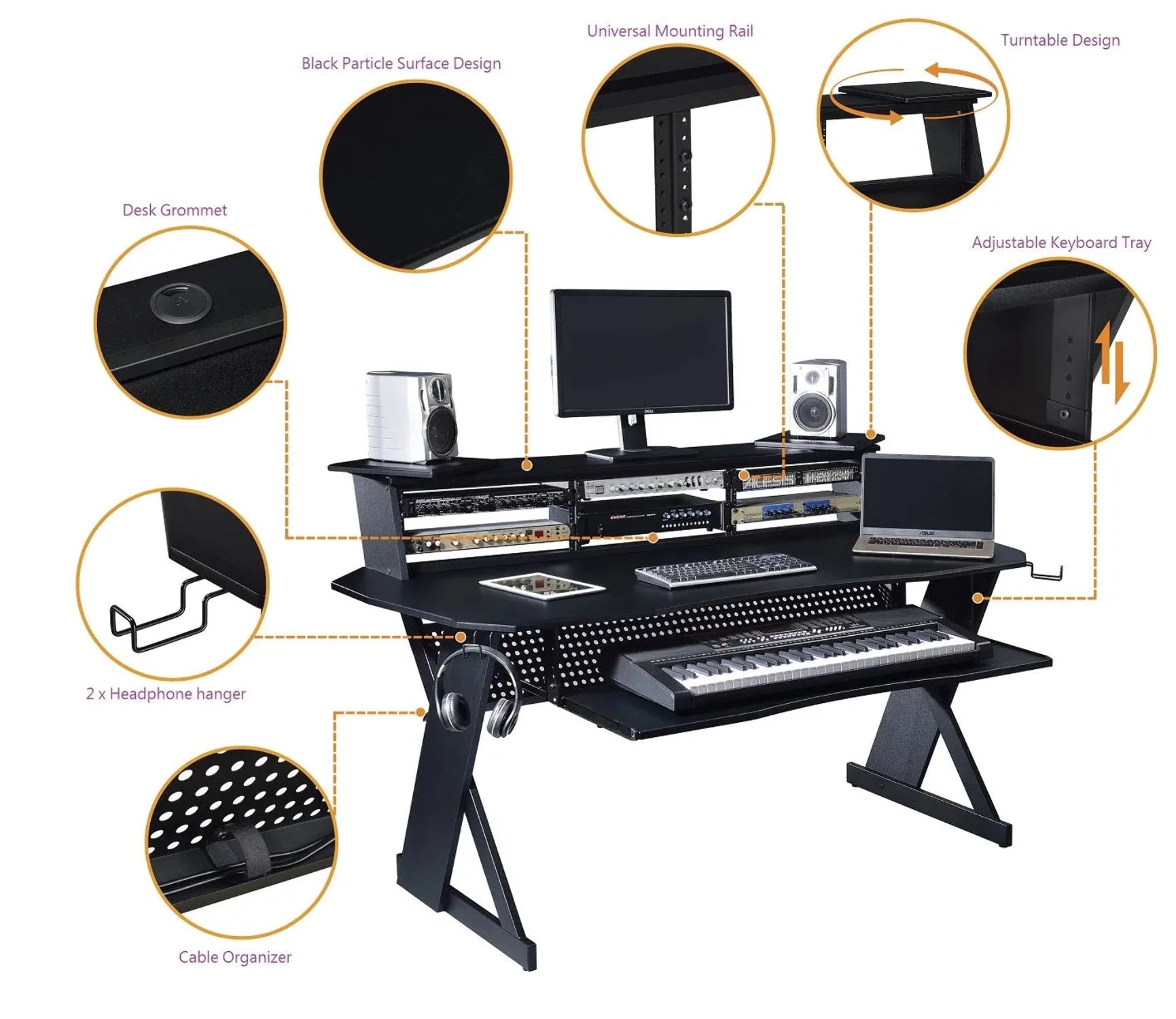 Music Recording Studio Desk Workstation with 3 x 4U Rack V675
