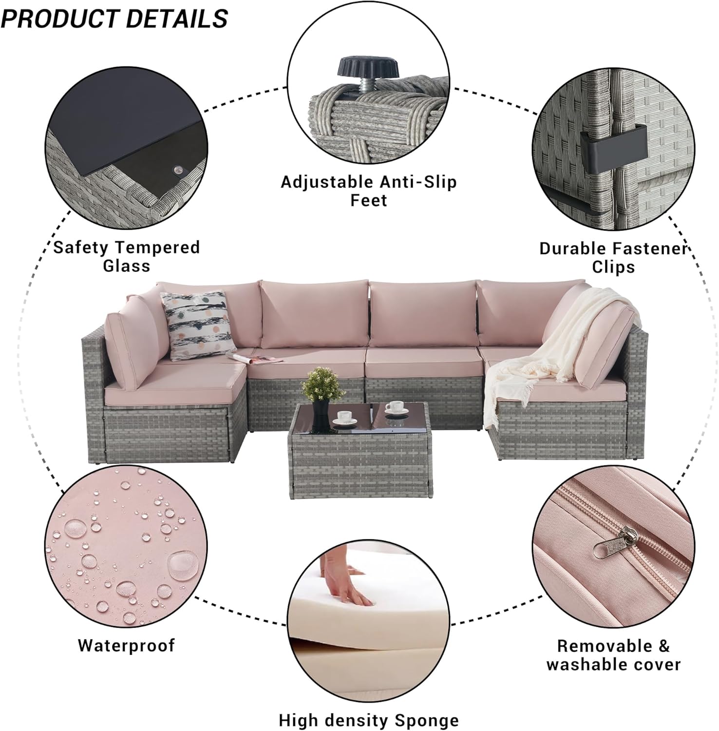 Outdoor Patio Conversation Set with PE Rattan Wicker Sofa and Coffee Table W198