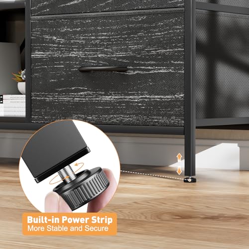 TV Stand with 4 Fabric Drawers and Open Shelves for 50" TV, Black Wood Veins F648