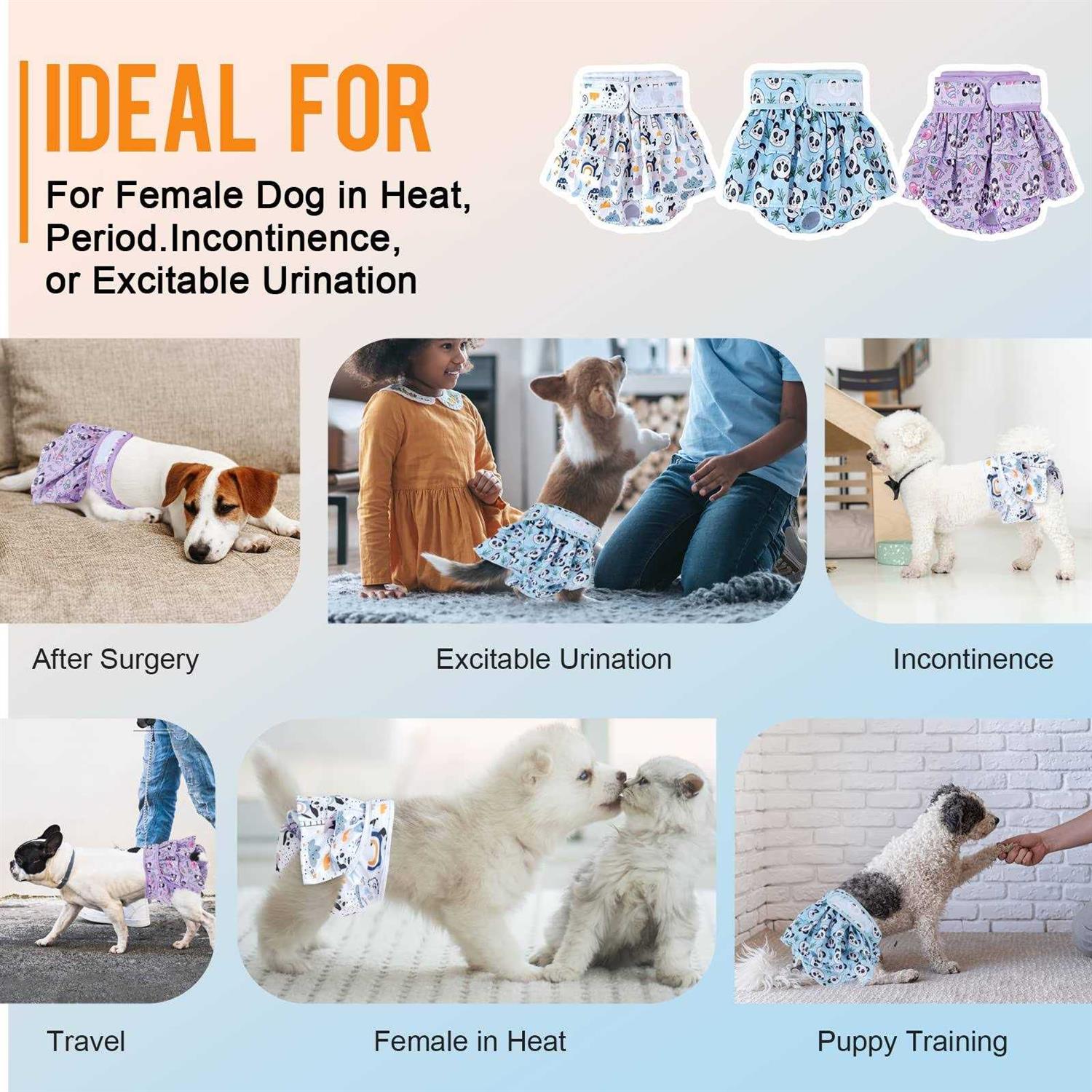 Washable Dog Diapers for Female Dogs, 3 Pack, Reusable Leak-Proof Puppy Diapers R3873