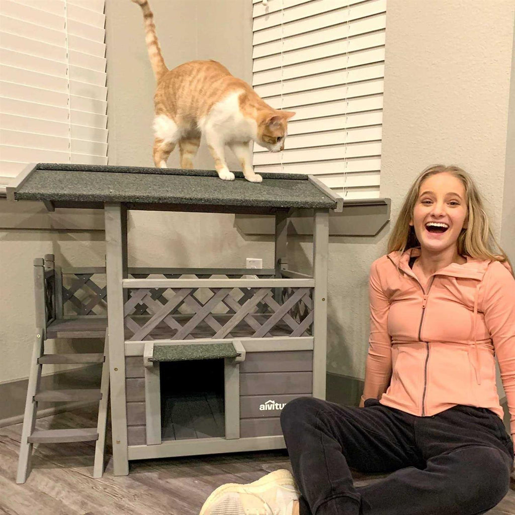 Insulated Cat House with Escape Door for Outdoor Indoor Use A769754