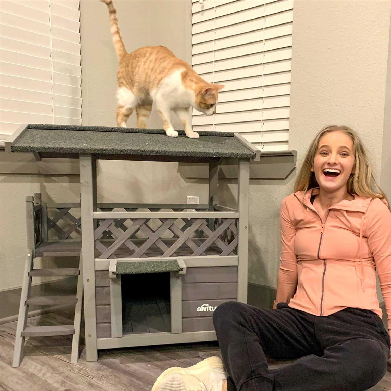 Insulated Cat House with Escape Door for Outdoor Indoor Use A769754
