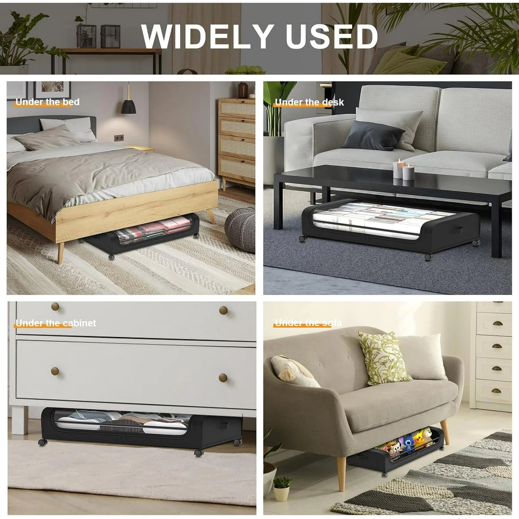 Under Bed Storage with Wheels 2 Pack, Large Rolling Containers with Lid S525