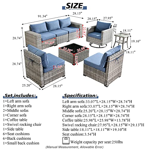 Outdoor Patio Sectional Sofa Set with Swivel Rocking Chair, 8 Piece Wicker Couch D37419