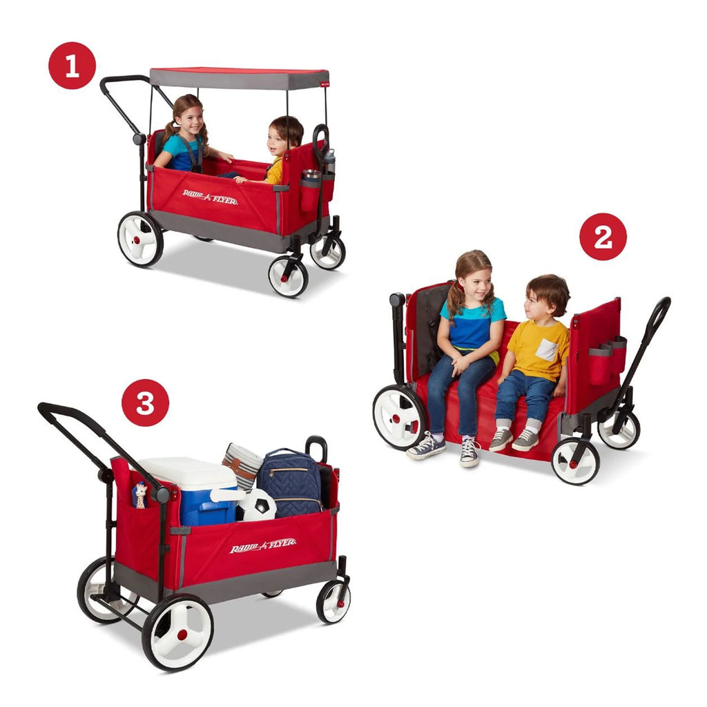 Convertible Stroll N Wagon with Pull & Push Handle, Red/Black T153