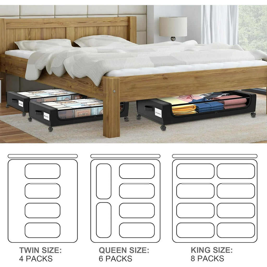 Under Bed Storage with Wheels 2 Pack, Large Rolling Containers with Lid S525