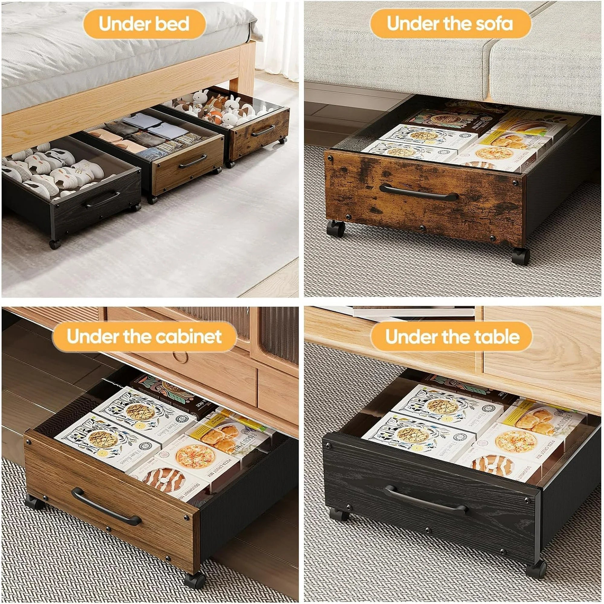 Under Bed Storage with Wheels, 2 Pack Rolling Metal Drawer for Clothes Q5272