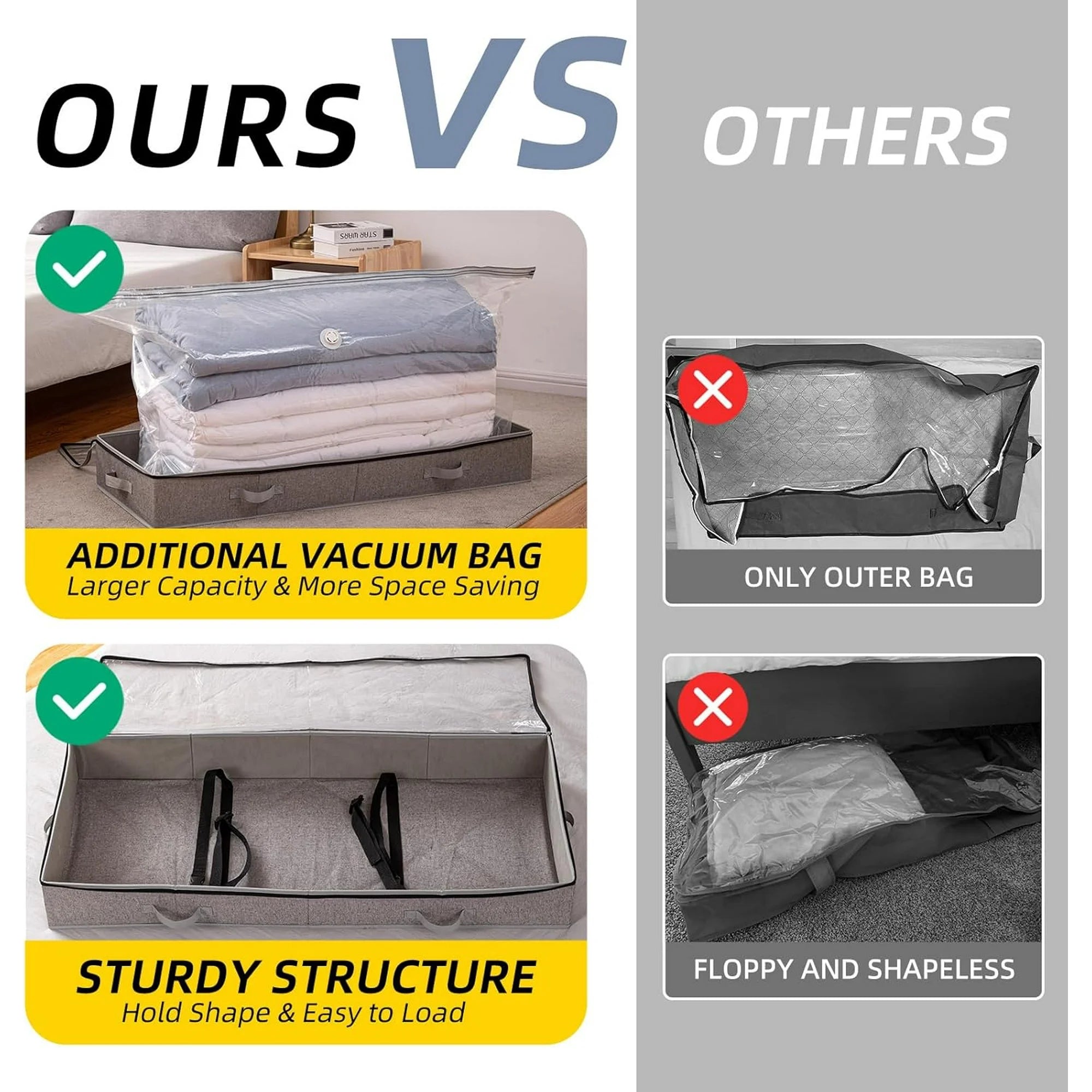 Under Bed Vacuum Seal Storage Bags for Comforters, Large Foldable Box L2108