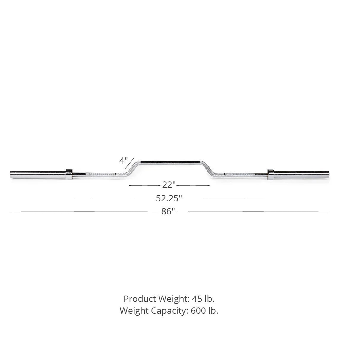 7 FT Cambered Olympic Bench Press Bar, 600 LB, Chrome Finish D712