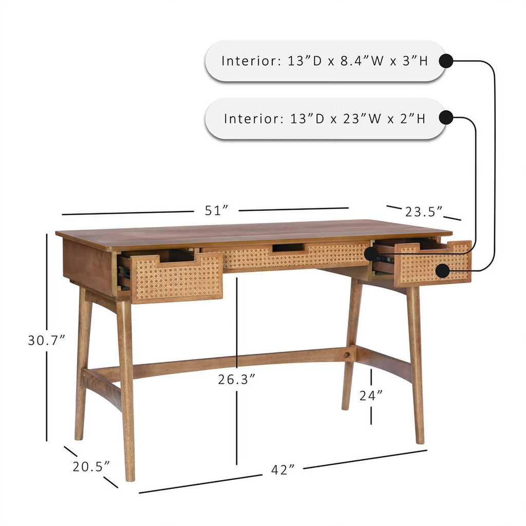 Rattan Wood Desk with Drawers E928273