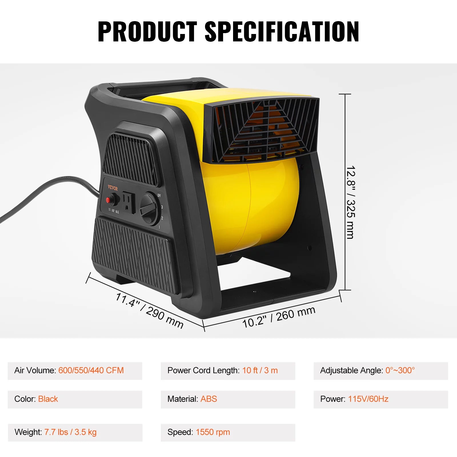 600 CFM 3-Speed Pivoting Floor Blower Fan with Timer and Power Outlet N37972
