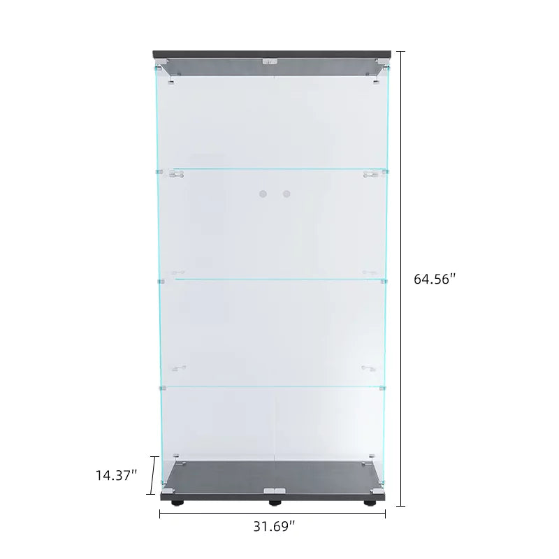Glass Cabinet with 2 Clear Doors, 4 Shelves, 64" High, Black L954464
