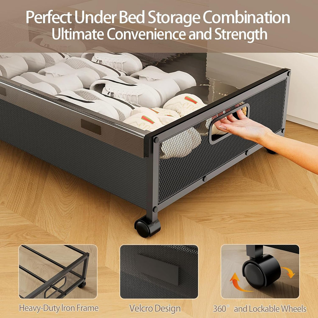 Under Bed Storage with Wheels, 2 Pack Rolling Metal Drawer for Clothes Q5272