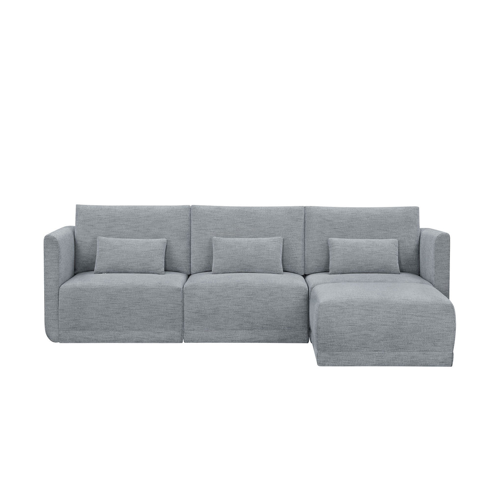 Modular Sectional Sofa with Ottoman, Gray Fabric R869