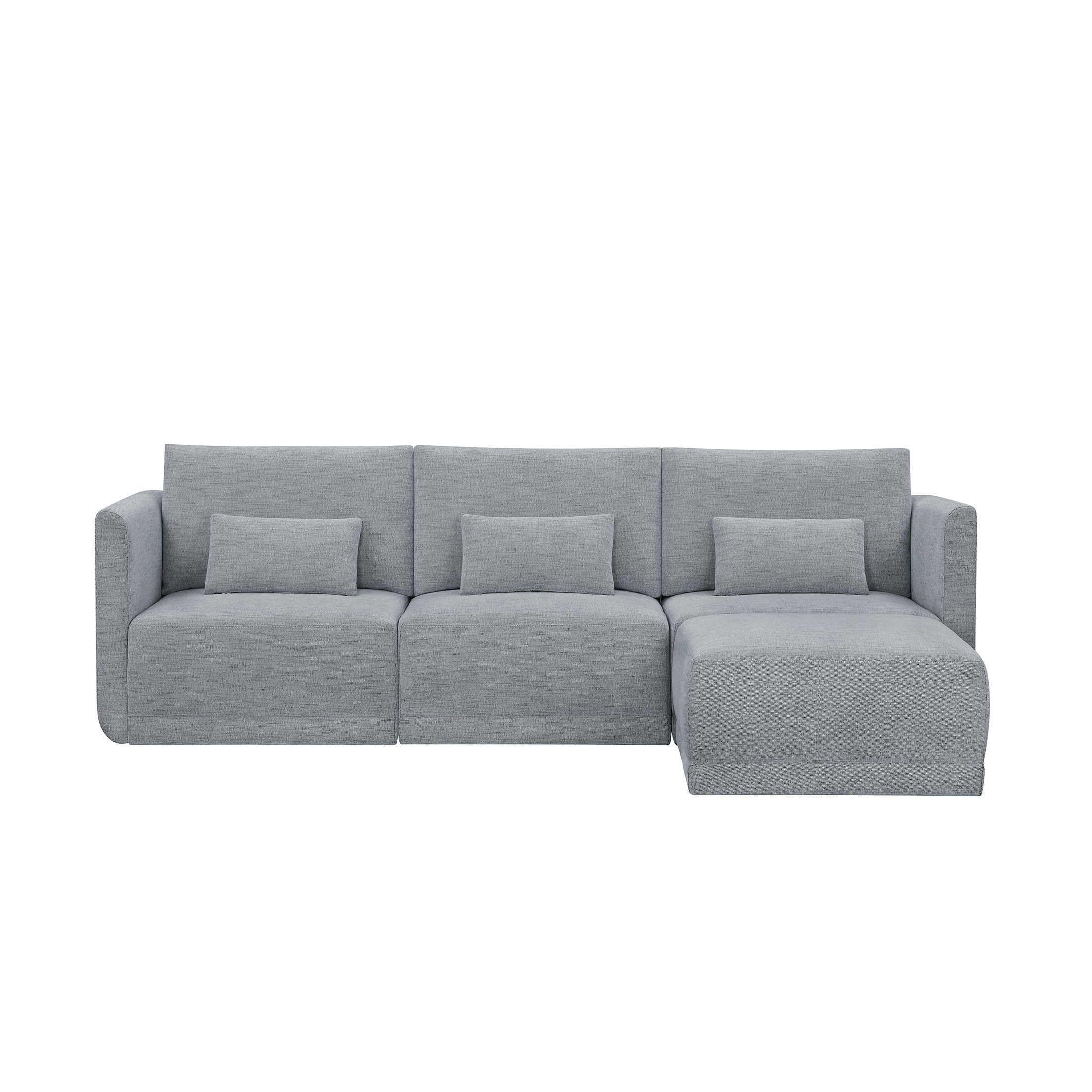Modular Sectional Sofa with Ottoman, Gray Fabric R869