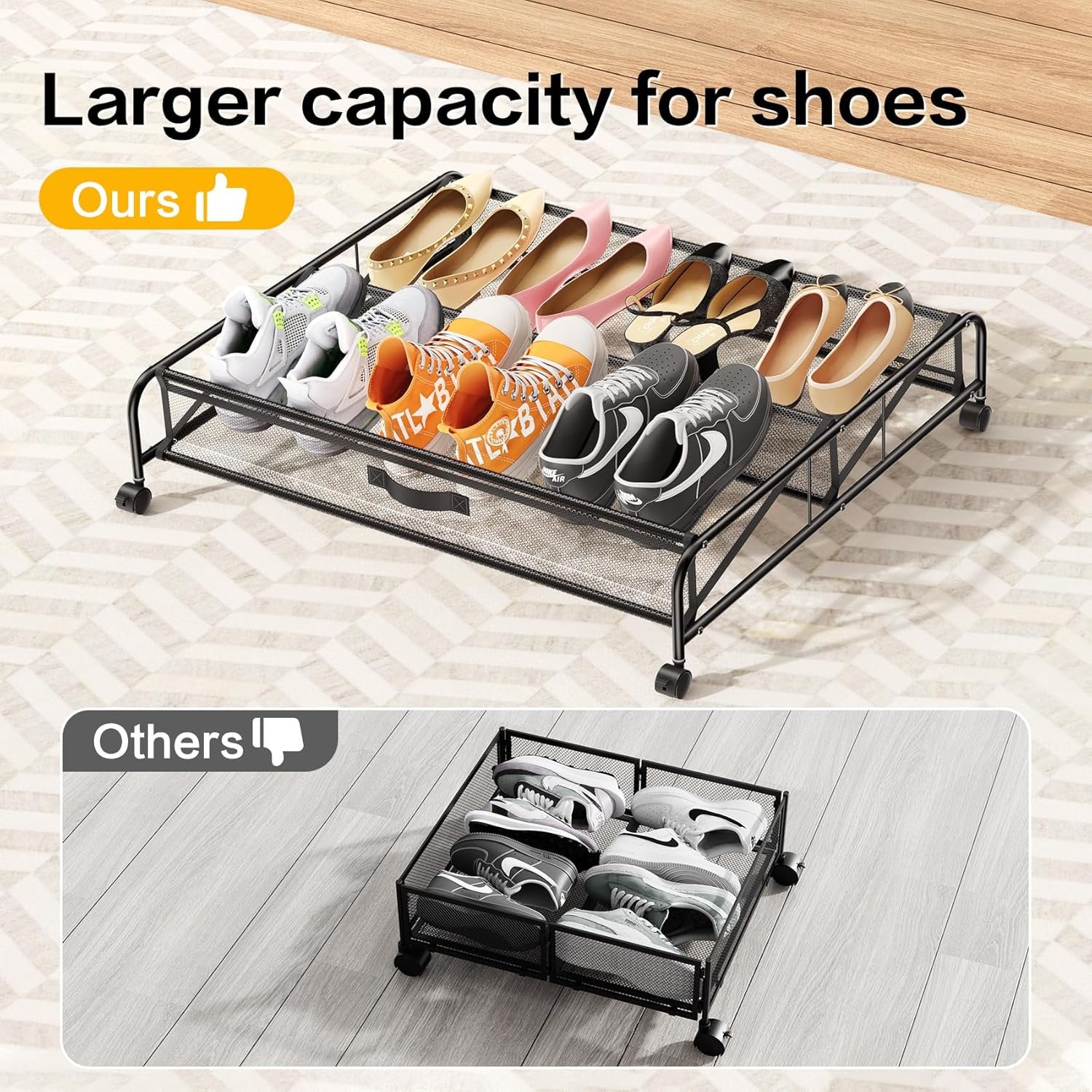 Under Bed Shoe Storage Organizer with Wheels, 2 Pack T9264