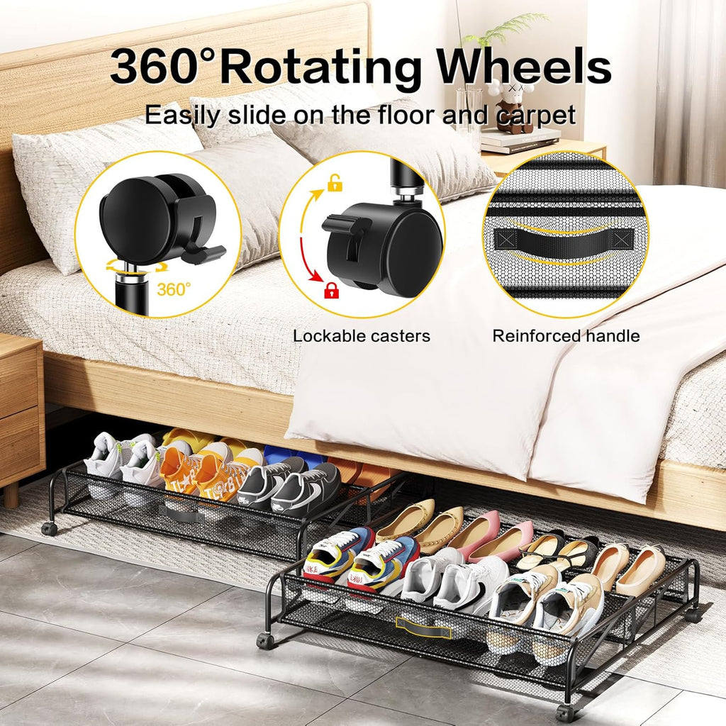 Under Bed Shoe Storage Organizer with Wheels, 2 Pack T9264