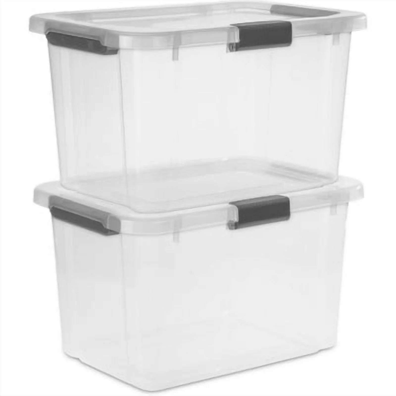 Plastic Storage Tote with Hinged Lid and Handles, Stackable C77941